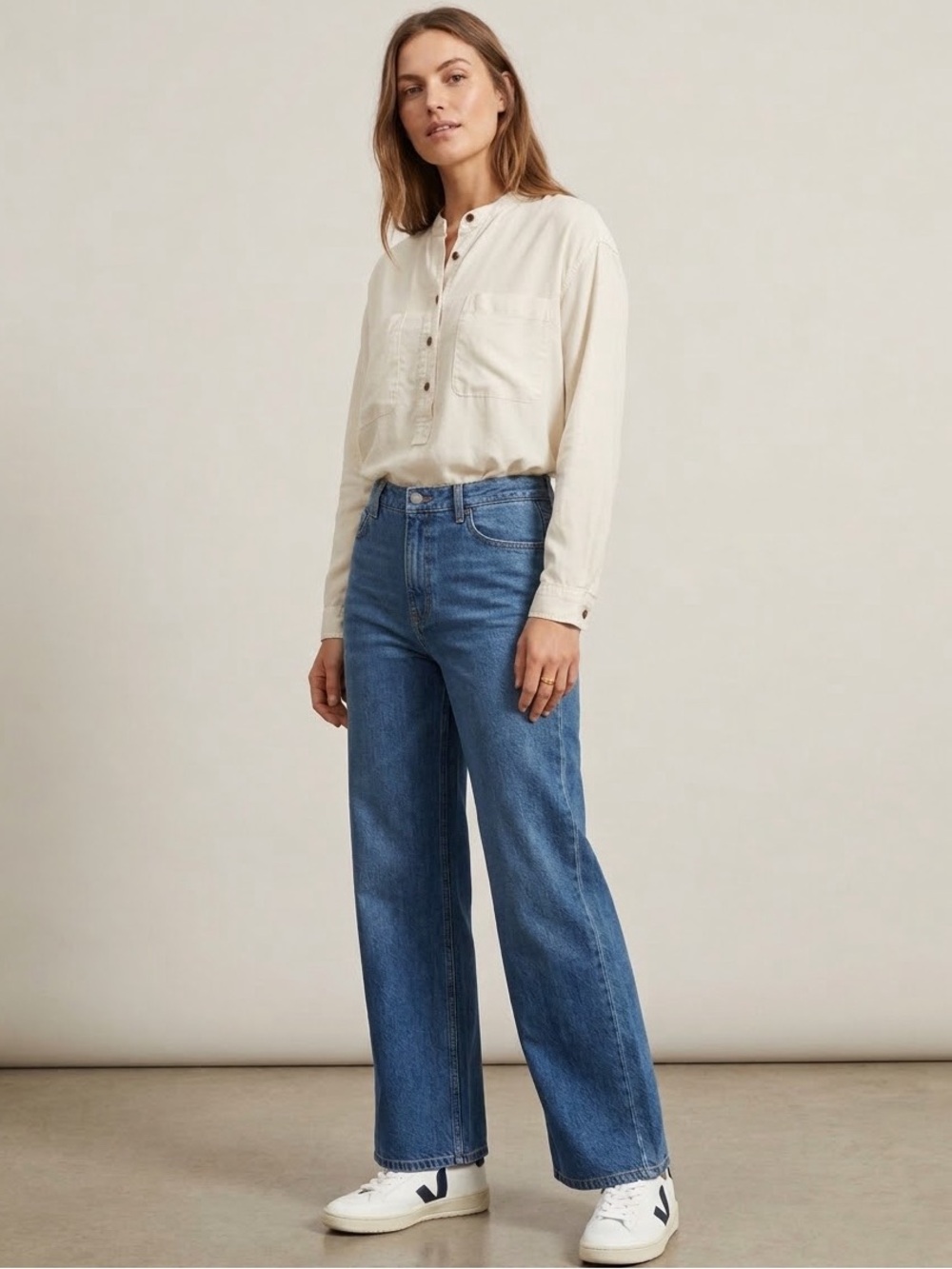Everlane Washable Silk Popover Cropped Shirt Blouse 6 Top Ivory Cream Office